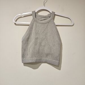 Aerie Gray Ribbed Tank Crop Top, Size Small